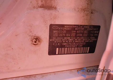 2020 Hyundai Ioniq Hybrid Se из США, поврежденный, VIN KMHC75LC8LU215419